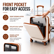 20Inch Carry On Luggage, Hardside Front Opening Spinner Suitcase for Travel, White Brown