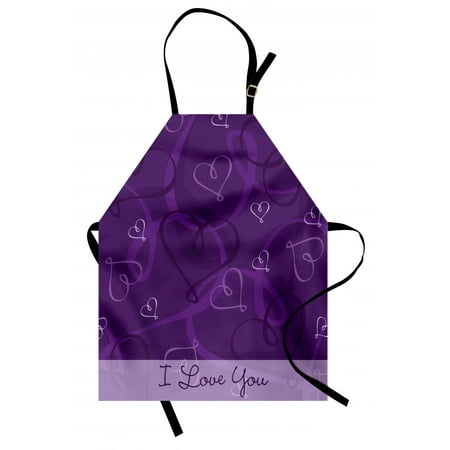 Hand Drawn Hearts (Romantic Apron Lavender Colored Romantic Themed Image with Hand Drawn Hearts Image, Unisex Kitchen Bib Apron with Adjustable Neck for Cooking Baking Gardening, Eggplant Purple and Lilac, by)