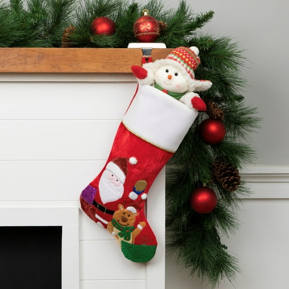 Northlight 20.5" Red and White Glittered Santa Claus and Reindeer Christmas Stocking