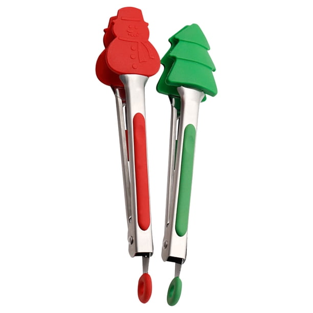 GOOHOCHY 2 pinzas de acero inoxidable para alimentos con elementos navideños, pinzas portátiles para asar y barbacoa.