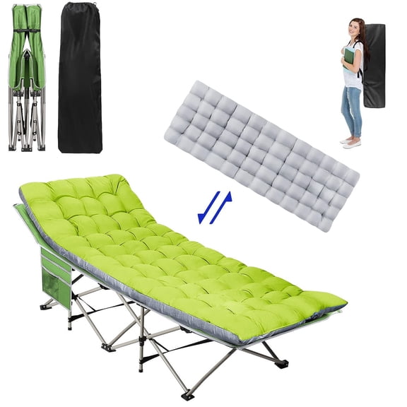 Folding Cot Sleeping Bed w/Removable Cotton Mattress Carry Bag for Camping Green