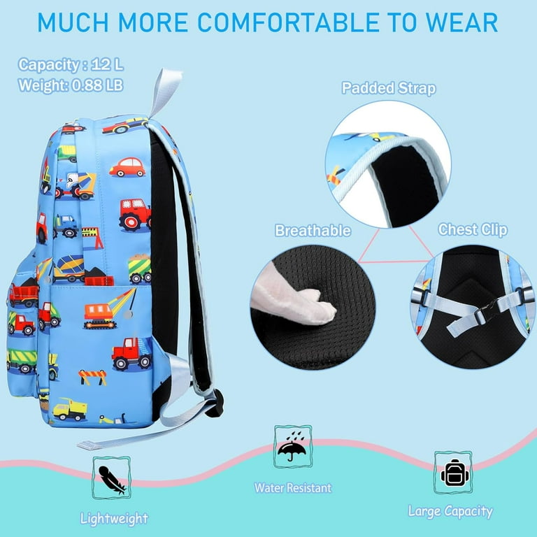 Construction Preschool Backpack for Boys Kids Backpack for Preschool Kindergarten Toddler Daycare and Travel Car Bookbag with Chest Buckle Construction Light Blue Walmart