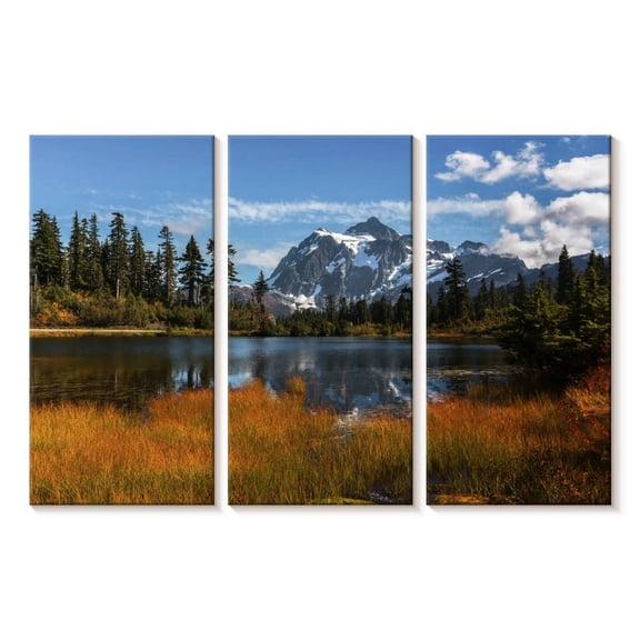 Elephant Stock Reflection Of Mt. Shuksan Wall Art - Horizontal Multi Panel Canvas - Living Room Wall Decor - Nature Multi Panel - Beige And Blue Decor - 23" x 14"