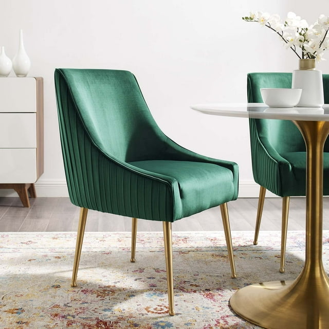Modway Discern Chaise de Salle à Manger Rembourrée en Velours de Performance à Dossier Plissé, Vert