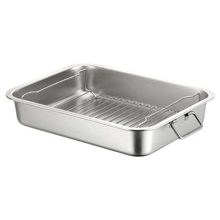 Stainless Steel Roasting Pan Turkey Roasting Pan Silver Stainless Steel Roasting Pan with Rack Oven Safe for Turkey & Chicken Induction Compatible & Easy Clean by Goohae
