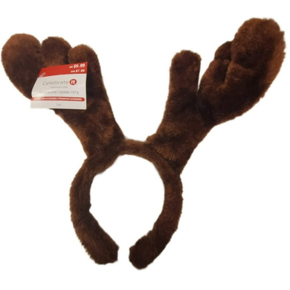Celebrate It Fuzzy Brown Reindeer Antlers Headband | Christmas Accessory