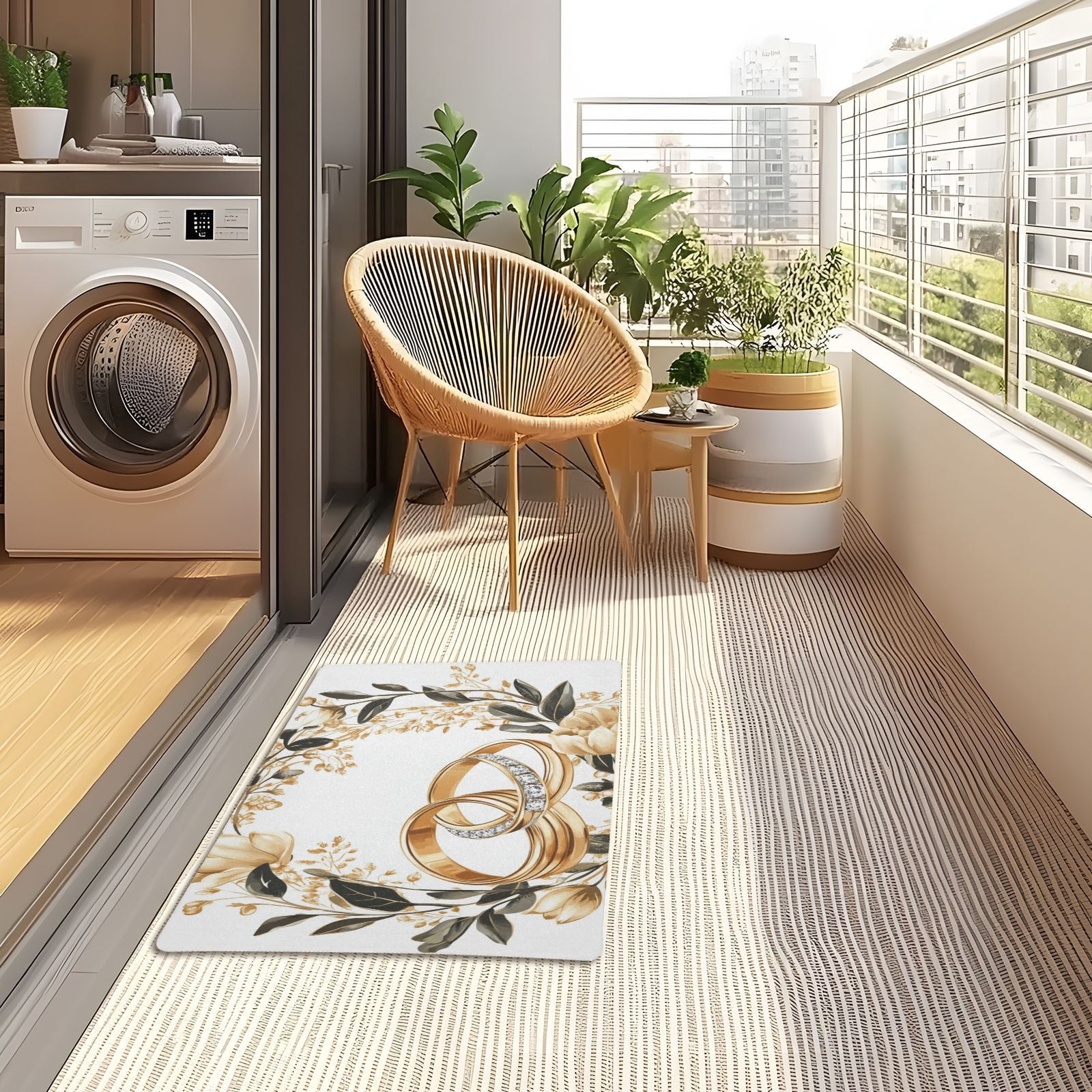 JSTEL Wedding Ring Wreath Front Door Mat Outside Entrance 32x20 Inch Doormat for Outdoor Indoor Washable Non Slip Floor Mats