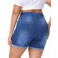 thumbnail image 2 of Gocolloa Womens Plus Size Jean Shorts Stretchy High Waisted Distressed Fold Hem Denim Shorts Royal Blue 16W, 2 of 5