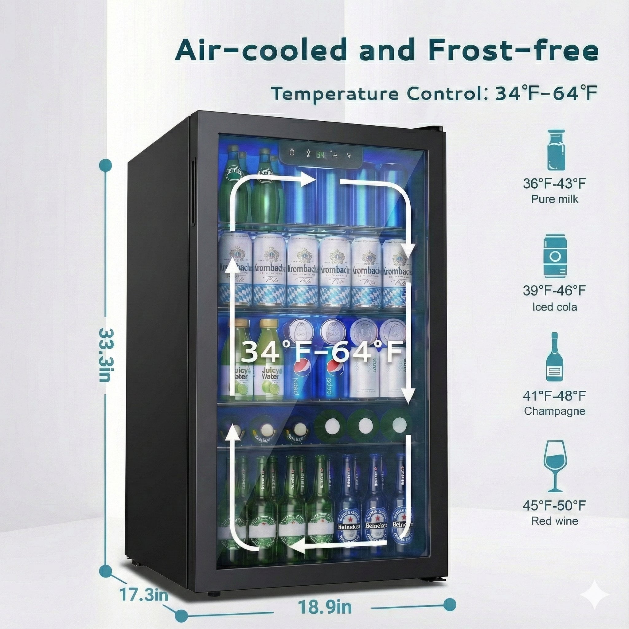 EUHOMY 3.2 Cu.ft Beverage Refrigerator: Your Ultimate 125 Can Cooler for Effortless Entertainment, Black