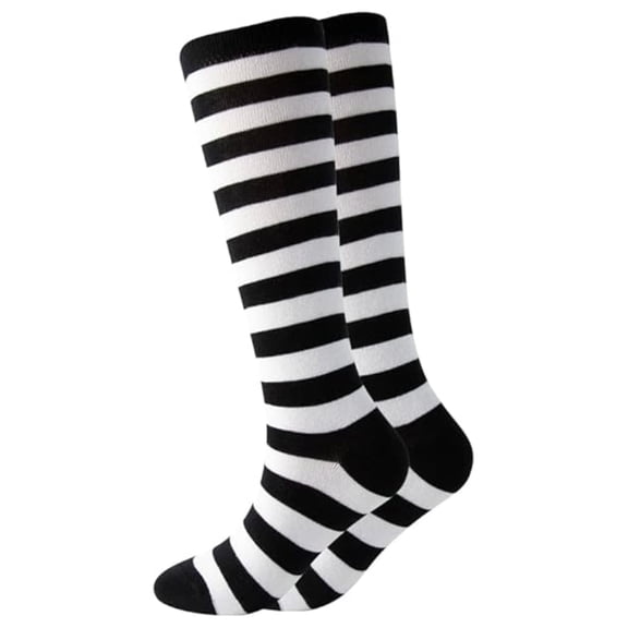 Striped Patterned Socks (Knee High) Black and White Accessory size: Adult Small