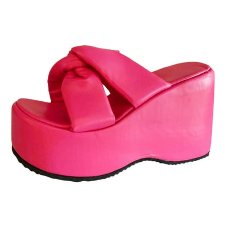 OJSFQUFP Sandals Women Dressy Summer Women Slippers Fashionable and Simple Solid Color Thick Sole Wedge Non Slip Large Open Toe Breathable Shoes Shoes for Elderly Women Hot Pink 41