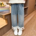 thumbnail image 5 of Generic Girls Lace Jeans Kids Casual Elastic Waist Denim Pants Toddler Cute Wide Leg Washed Jeans Vintage Pull On Trousers Streetwear, 5 of 7