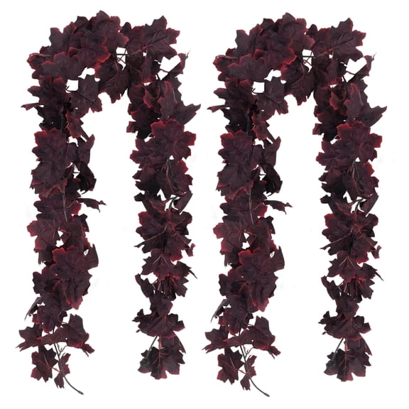 RECUTMS 2 Pcs Fall Maple Leaf Garland Faux Hanging Fall Garland Artificial Maple Leaves Autumn Hanging Vines Silk Wreath for Burgundy Wedding Thanksgiving