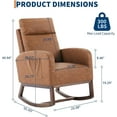 thumbnail image 2 of Leather Glider Chair, Modern Rocking Chair, Nursery Faux Leather Glider Chair with Rubber Wood Legs and Side Pocket, Rocking Accent Armchair for Living Room, Bedroom, Brown, 2 of 7
