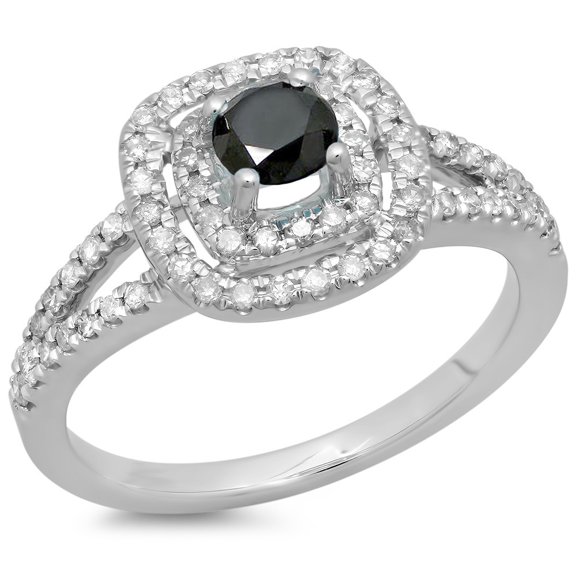 Dazzlingrock Collection 0.80 Carat (ctw) 14K Black And White Diamond Split Shank Halo Bridal Ring 3/4 CT, White Gold, Size 4.5