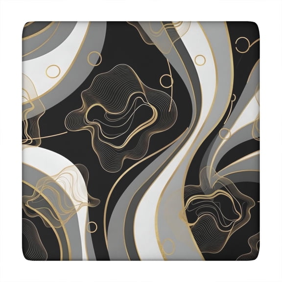 Black White Marble Gold Line Pattern Square Fitted Tablecloth with Elastic Edge,Square Table Cover,Washable Elastic Table Cover for Home Kitchen Party Decor 34"x34"