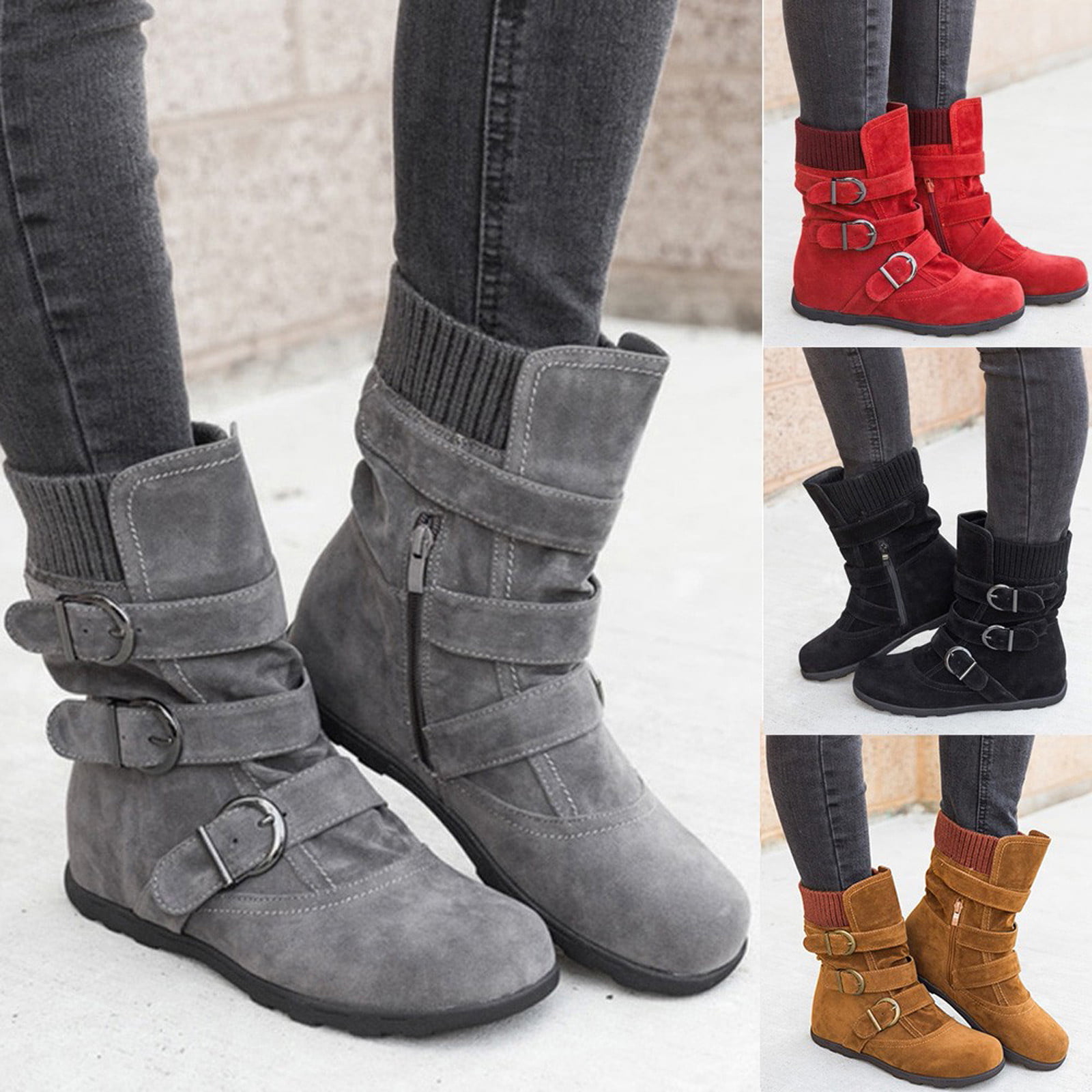 Womens Ankle Boots Ladies Fur Lined Warm Zip Snow Flat Lace Up Booties Shoes