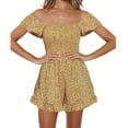 thumbnail image 2 of Summer Squareneck Women Shirred Smocked Short Wide Leg Romper Jumpsuit, 2 of 7