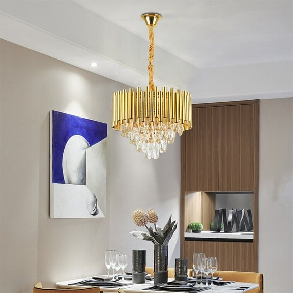 Modern Crystal Gold Ceiling Light Chandelier LED Pendant Lamp Fixture Decoration for Living Room, Bedroom