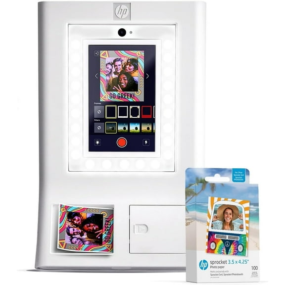 HP Sprocket Photo Booth Printer, 110 3x4 Zink Paper Sheets, White