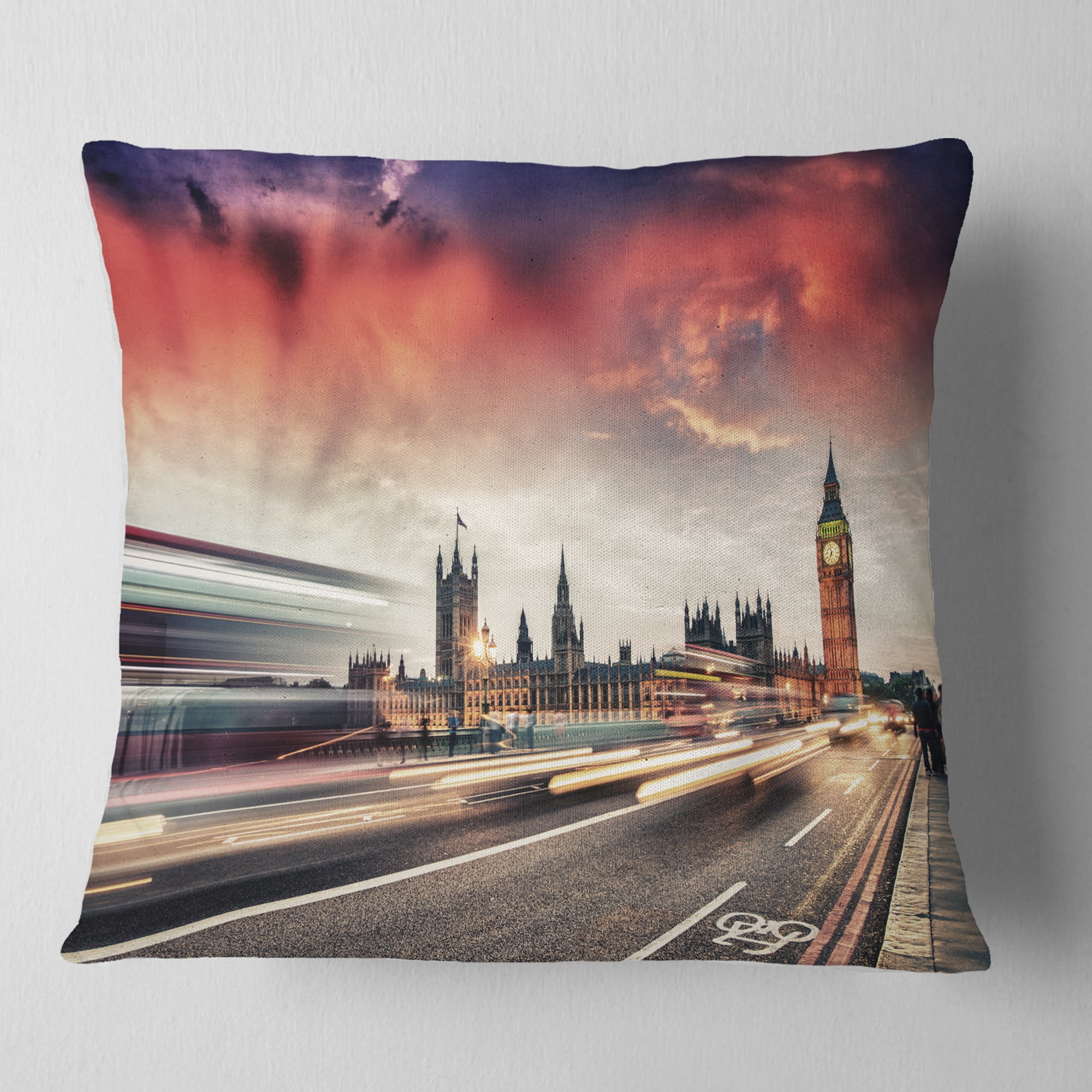 Designart London Westminster Bridge - Cityscape Photo Throw Pillow - 16x16