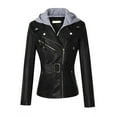 thumbnail image 2 of Usmixi Winter Womens Leather Coat Hooded Bomber Jacket for Women Trendy Zip up Slim Faux Leather Jacket Casual Solid Long Sleeve Lightweight Pocket Outwear with Belt Up to 65% off, 2 of 7