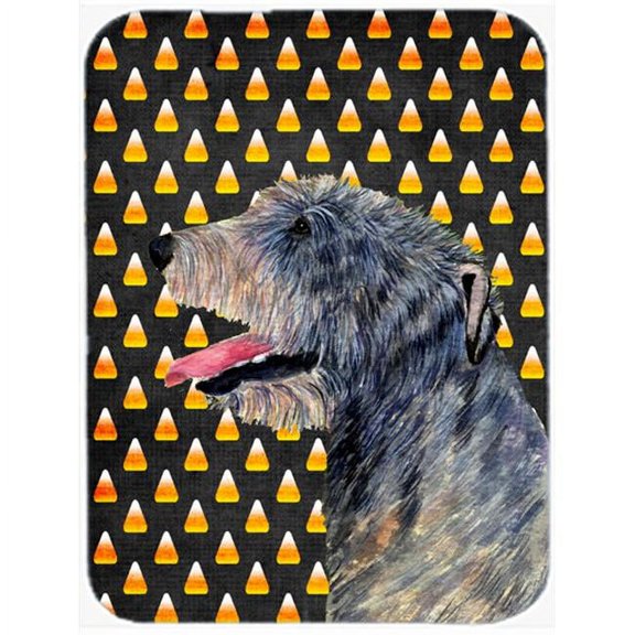 15 x 12 in. Irish Wolfhound Candy Corn Halloween Portrait Glass Cutting Board - Large