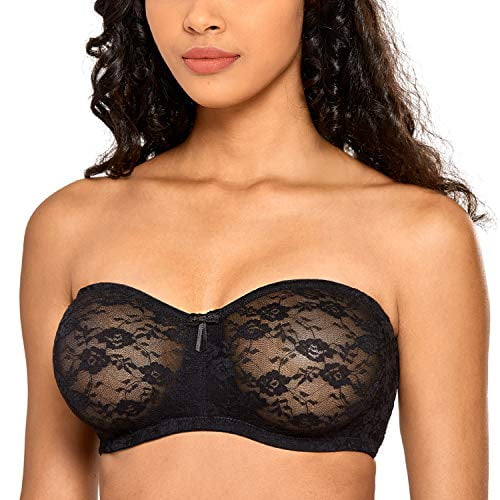 DOBREVA Womens No Padding See-Through Underwire Multiway Strapless Lace Bra