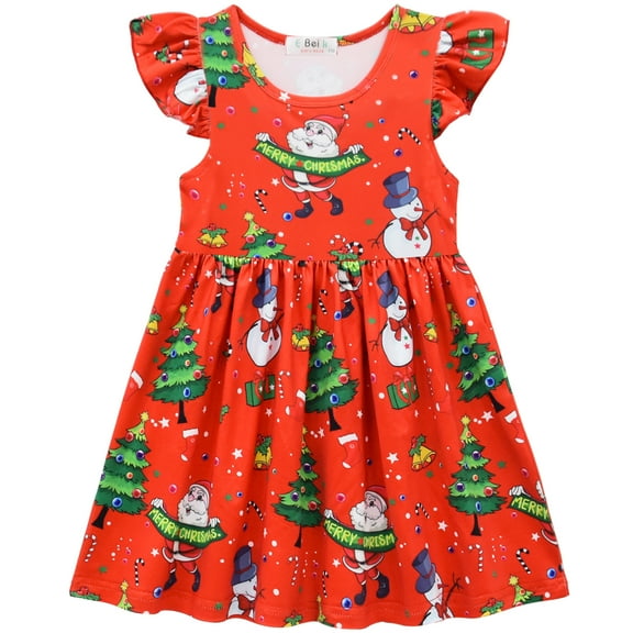 2-8T Girls Santa Claus Xmas Costume Dress Christmas Short Sleeve Dress