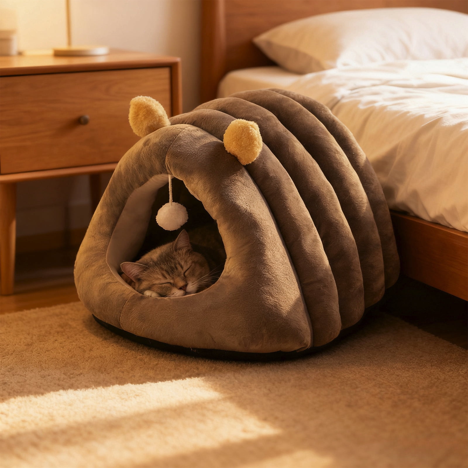 Gray Upgraded Calming Pet Bed - Fluffy Plush Anti-Anxiety Cuddler Bed for Cats & Dogs, Warm Winter Snuggle Bed with Removable Cushion