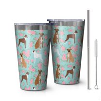 16oz Tumblers Cute Boxer Dog and Flowers Florals Stainless Steel Vacuum Insulated Double Wall Travel Tumbler Cups Mug with Lid and Straw,Cleaning Brush for Coffee,Tea