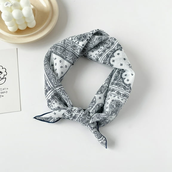 Namzi Elegant Personalized Scarf Small Square Scarf Spring New European and American Headband Versatile Printed Cotton and Hemp Scarf -1 Piece (White)