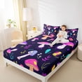 thumbnail image 4 of Homewish Multicolor Mushroom Queen Sheet Sets,Rustic Planet Flat Sheet,Purple Pink Black Queen Fitted Sheet For Girls Kids,Super Cozy Room Decor,4 Pieces, 4 of 7