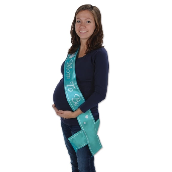 Beistle Mom to Be Baby Shower Satin Sash, 33" x 4", Turquoise