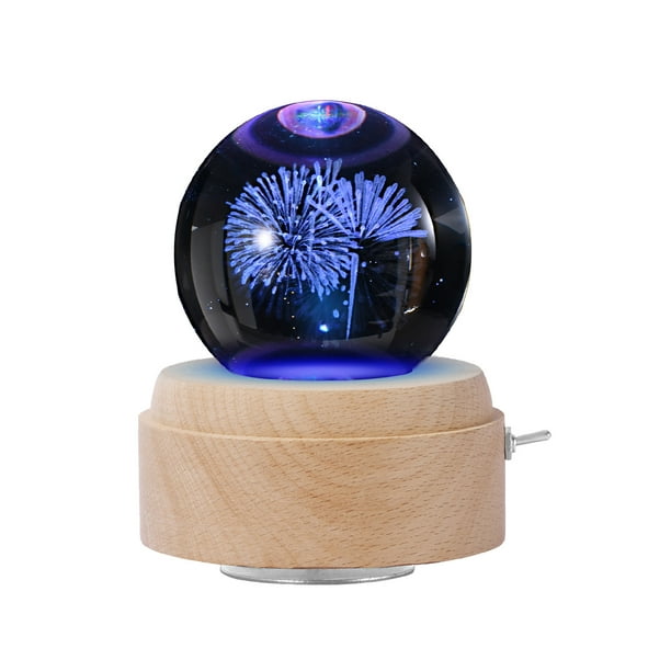 Gecheer Crystal Ball Music Box Rotating Luminous LED Light Box Wooden