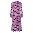 thumbnail image 5 of WFJCJPAF 2025 New Halloween Halloween Dresses for Women Plus Size 26 Summer,Ladies'and Winter Fashionable Round Neck Long Sleeved Halloween Printed Dress - Purple L, 5 of 5