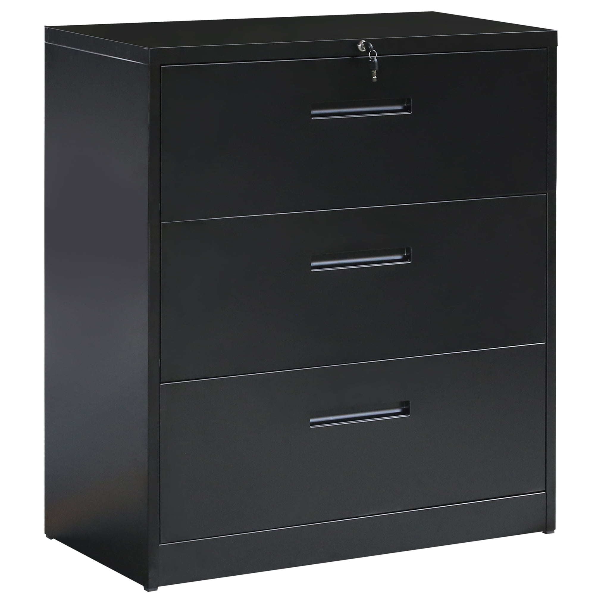 4 Drawer lateral File Cabinet Black Lockable Filing Cabinet Metal Organizer Heavy Duty Hanging File Office Home Storage