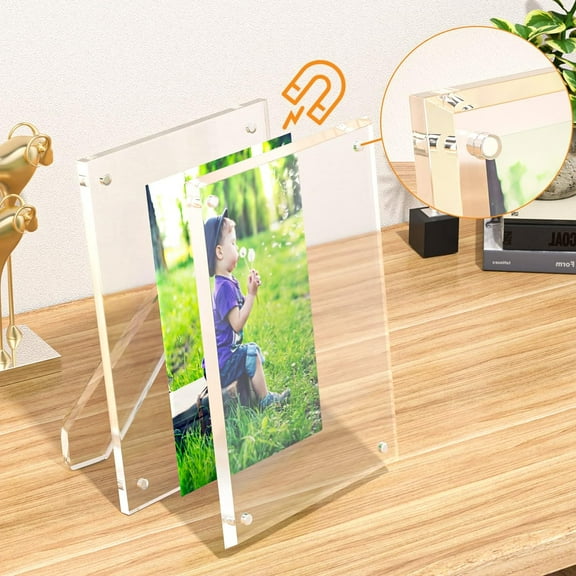4x6 Acrylic Clear Photo Frame with Magnets, 2 Pack for Tabletop Display