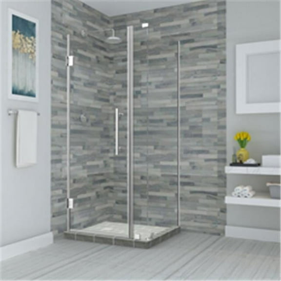 72 x 43.25-44.25 x 38.375 in. Bromley Frameless Corner Hinged Shower Enclosure - Chrome