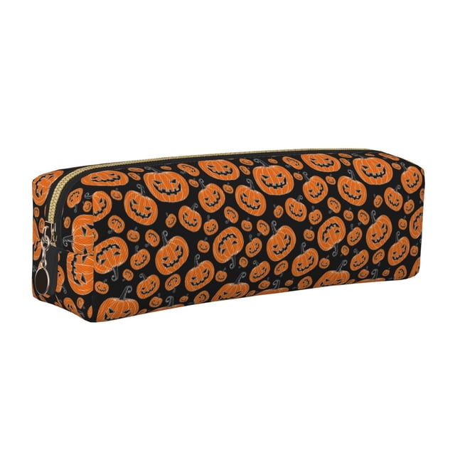 Balery Halloween Pumpkins Estuche de Lápices de Cuero Impreso, Estuche para Suministros de Arte, Estuche de Lápices con Cremallera, Estuche de Almacenamiento de Papelería