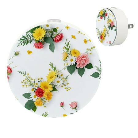 

YZUOUZY Night Light LED Lamp Bedroom Lamps Set of 2 Yellow Little Floral Rose Flower