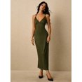 thumbnail image 2 of Women Green Knit V-Neck Sleeveless Dress Open Back Long, 2 of 7