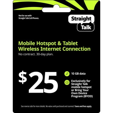 Straight Talk $25 Mobile Hotspot & BYOT Wireless Internet Connection 10GB Data 30-Day Prepaid Plan e-PIN Top Up (Email Delivery)