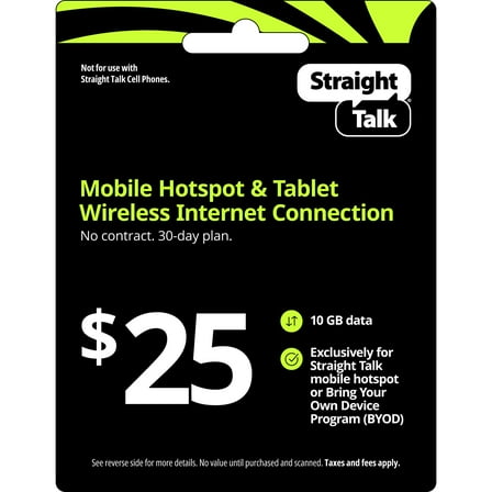 Straight Talk $25 Mobile Hotspot & BYOT Wireless Internet Connection 10GB Data 30-Day Prepaid Plan e-PIN Top Up (Email Delivery)