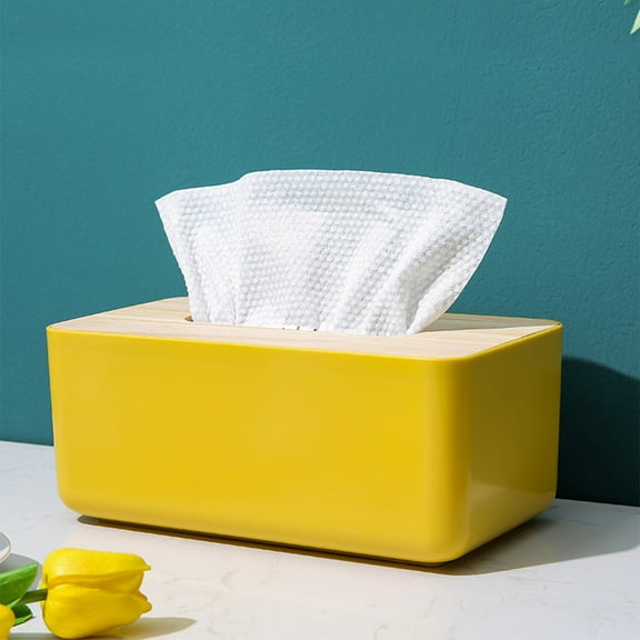 MLINS Yellow Removable Wood Cover Napkin Case Plastic Tissue Box for Storage Use Rectangle Shape 70100 Characters