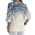 thumbnail image 2 of Xoenoiee Blue Willow Leaf Print Womens Cotton Linen Button Down Shirts 3/4 Sleeve Casual Loose Fit V Neck Breathable Summer Spring Blouses Top, Size 3XL, 2 of 7