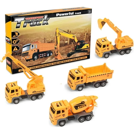 Beemo Engineering Toy Trucks for Boys - Set of 4 Construction Toys Gifts for 3 Year-Old Kids & Above- Unisex