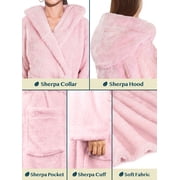 PAVILIA Women Hooded Plush Soft Robe | Fluffy Warm Fleece Sherpa Shaggy Bathrobe (S/M, Light Pink)