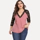 thumbnail image 1 of Puntoco Camiseta de gasa de manga larga mediana con encaje para mujer con cuello en V y camiseta suelta grande Puntoco Puntoco-4424, 1 of 9