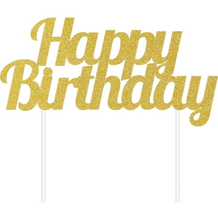 Gold Glitter Happy Birthday Cake Topper  1 pk